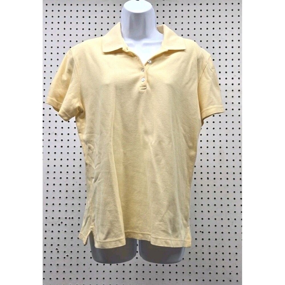 Talbots Women's Polo Shirt Top Size M Yellow Short Sleeve Stretch Knit